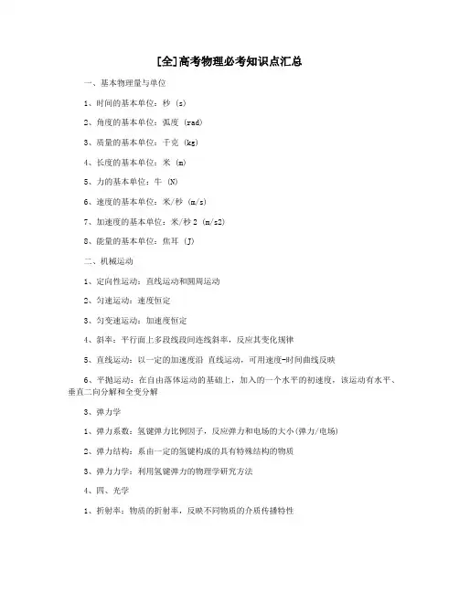 [全]高考物理必考知识点汇总