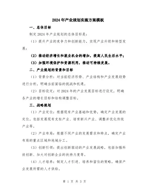 2024年产业规划实施方案模板