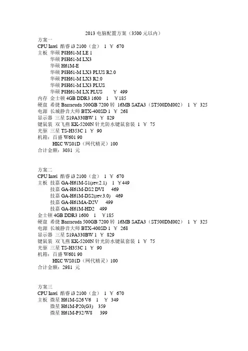2013电脑配置方案(3500元以内)