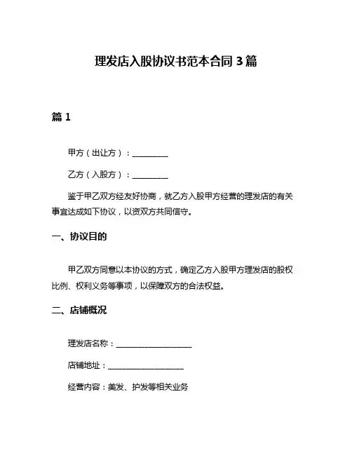 理发店入股协议书范本合同3篇