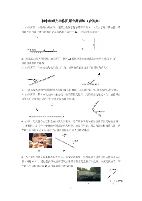 初中物理光学作图题专题训练(含答案)