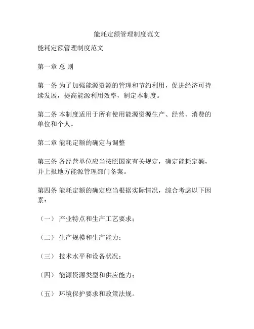 能耗定额管理制度范文