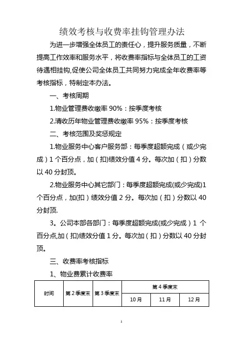 物业收费率与绩效考核挂钩管理办法