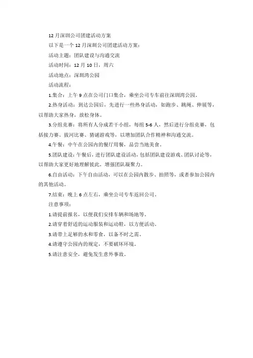 12月深圳公司团建活动方案