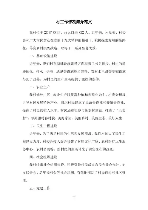 村工作情况简介范文
