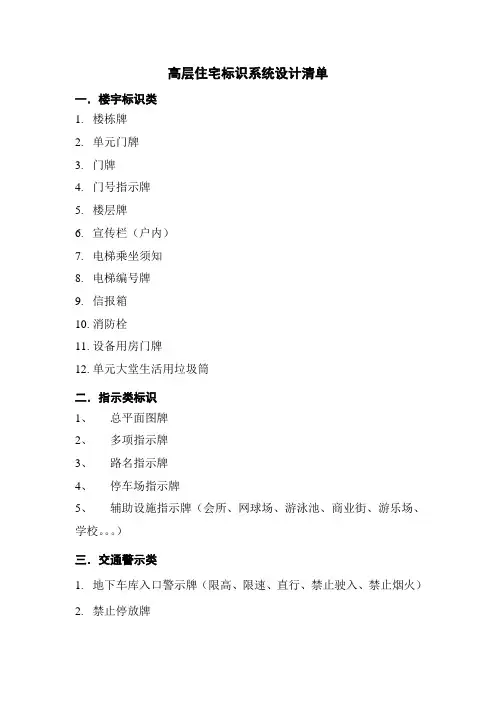 高层住宅标识清单