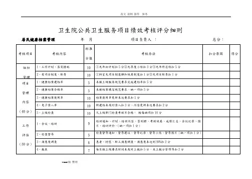 2016年公卫项目绩效考核评分细则