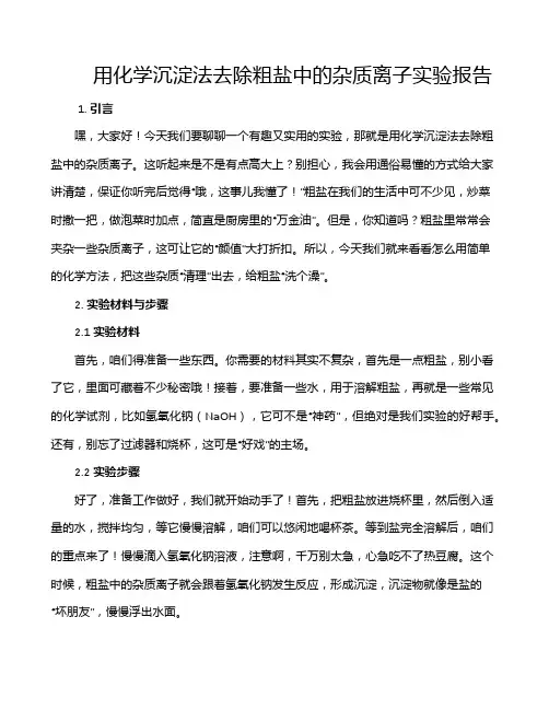 用化学沉淀法去除粗盐中的杂质离子实验报告