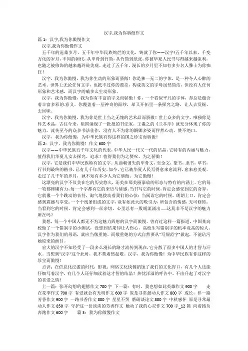 汉字,我为你骄傲作文