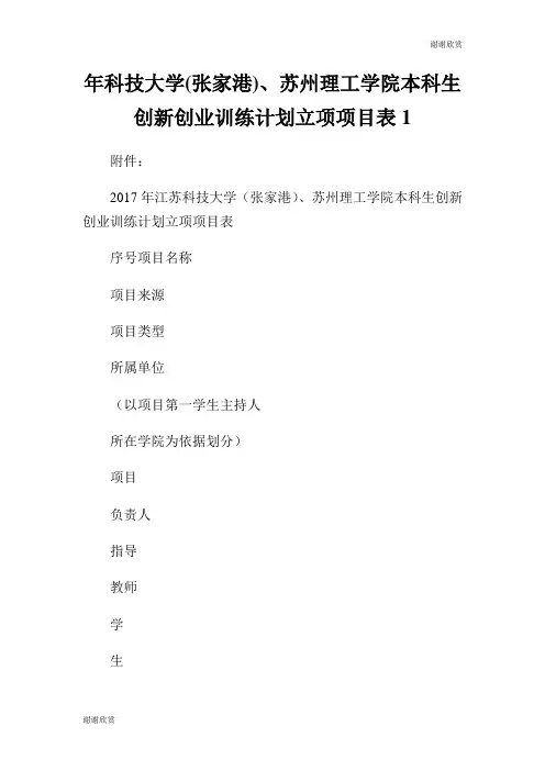 科技大学(张家港)、苏州理工学院本科生创新创业训练计划立项项目表.doc
