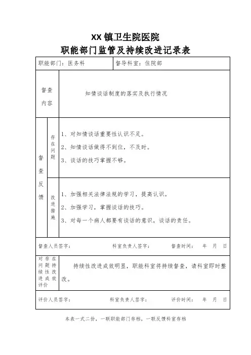 职能部门监管及持续改进记录表2