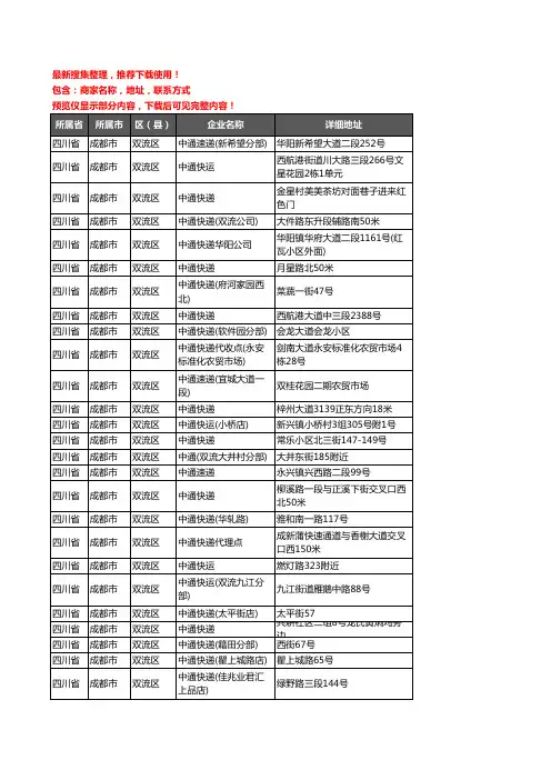 新版四川省成都市双流区中通快递企业公司商家户名录单联系方式地址大全77家