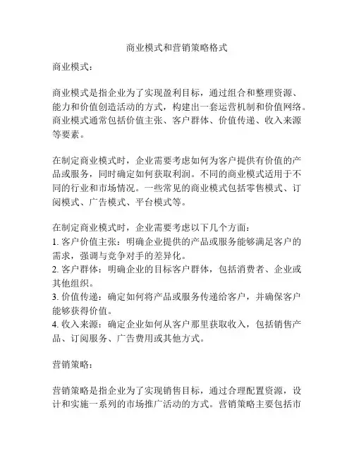 商业模式和营销策略格式