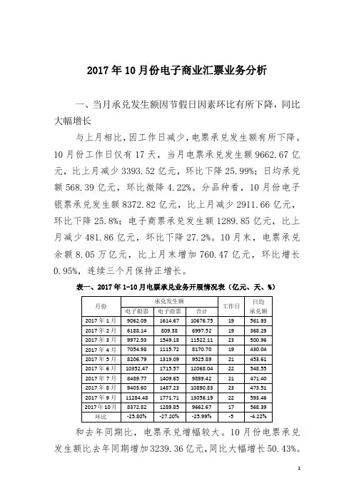 2017年10月电子商业汇票业务分析
