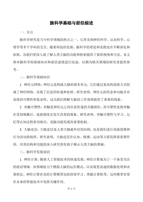 脑科学基础与前沿综述