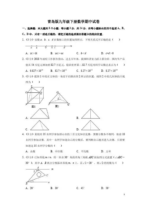 青岛版九年级下册数学期中试卷