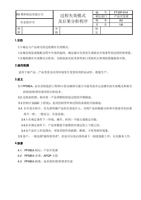 过程失效模式及后果分析程序