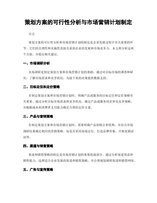 策划方案的可行性分析与市场营销计划制定