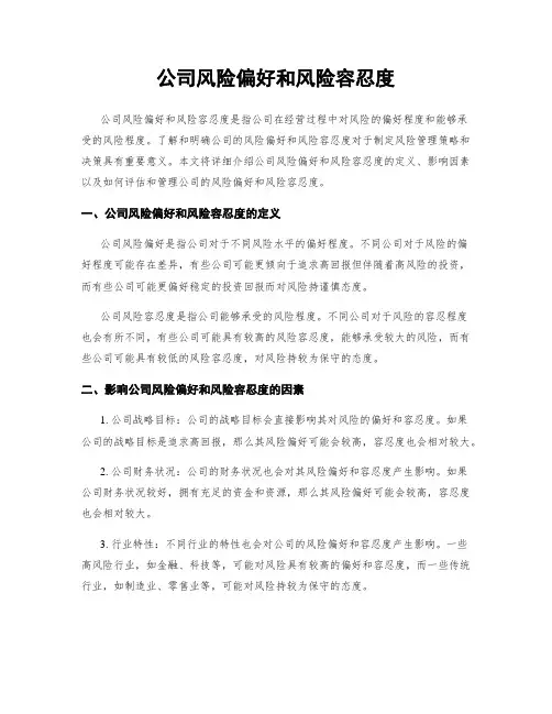 公司风险偏好和风险容忍度