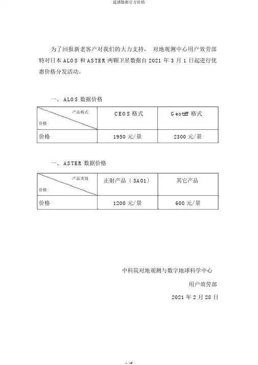 遥感数据官方价格