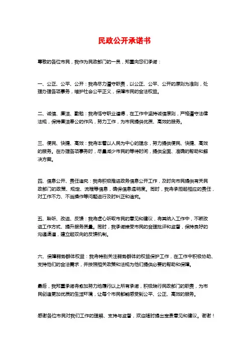 民政公开承诺书
