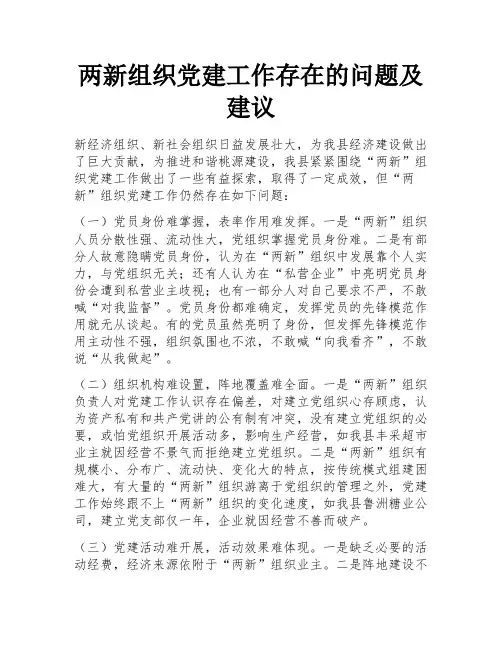 两新组织党建工作存在的问题及建议