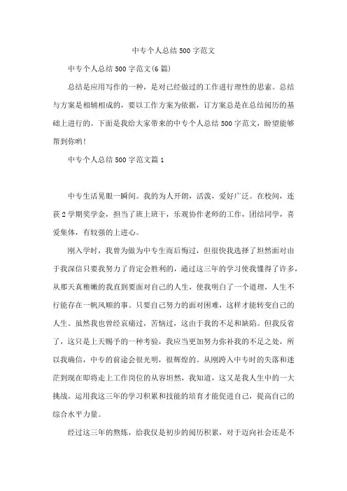 中专个人总结500字范文