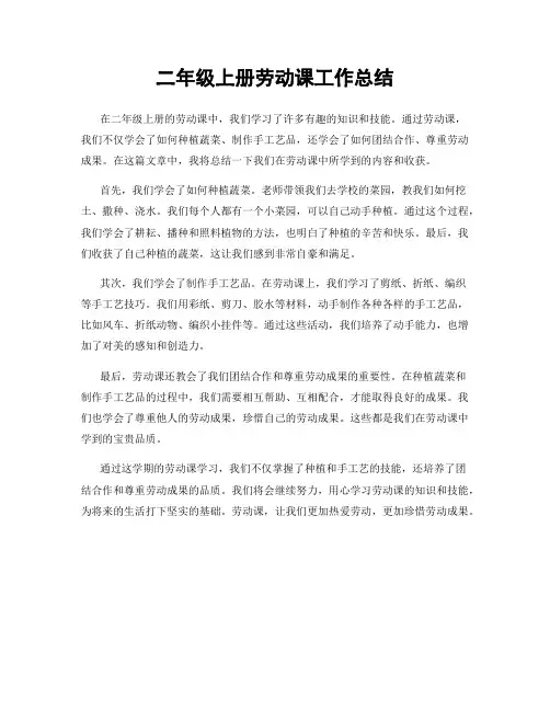 二年级上册劳动课工作总结