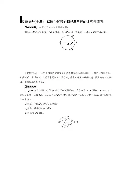 中考数学专题总复习-以圆为背景的相似三角形的计算与证明