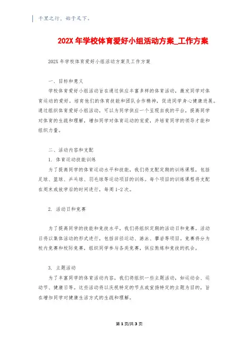 202X年小学体育兴趣小组活动计划_工作计划