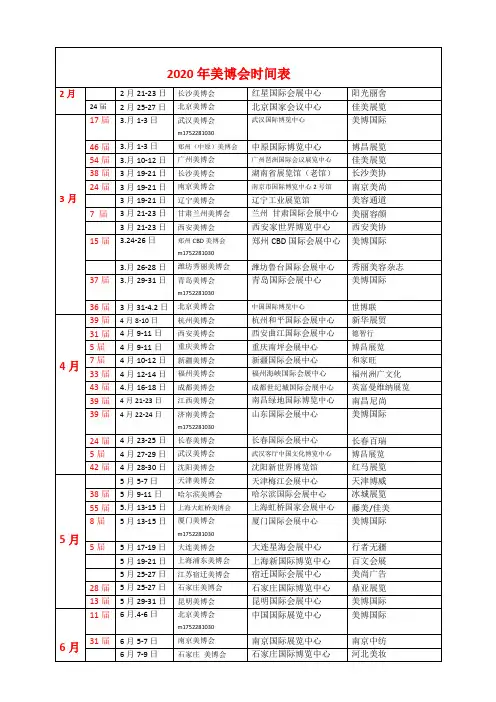 2020年美博会时间,2020年参展美博会档期 DOC 文档