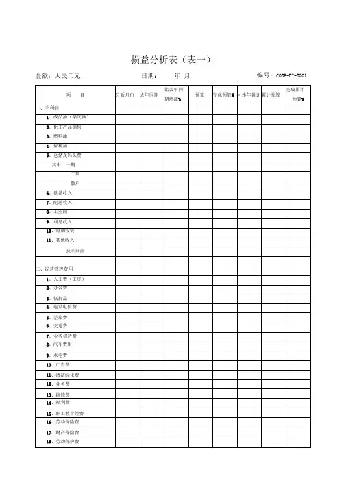 集团损益分析表表一