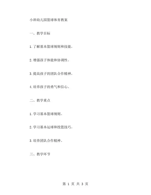 幼儿园小班篮球体育教案范文