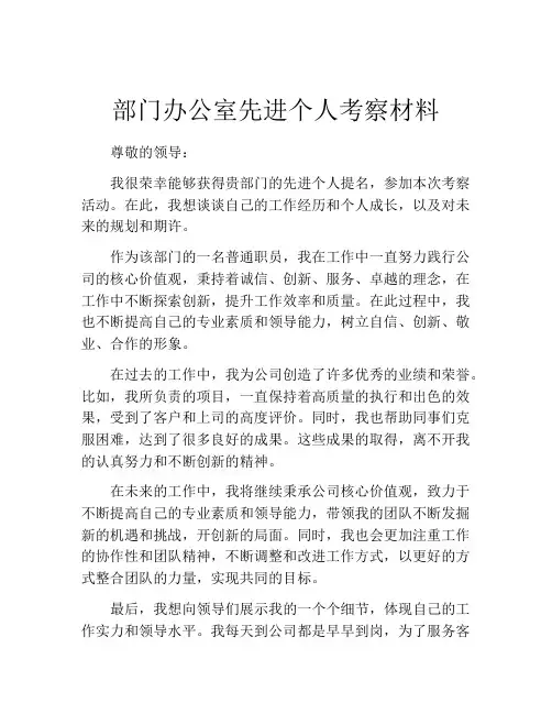 部门办公室先进个人考察材料