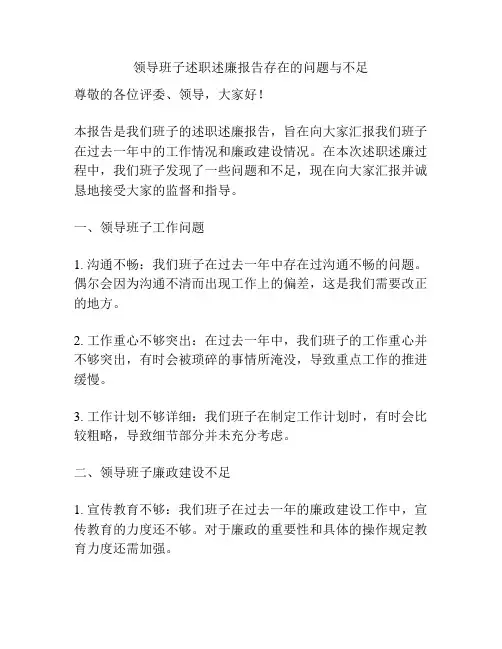 领导班子述职述廉报告存在的问题与不足