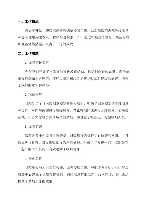 医院年度控烟工作总结报告