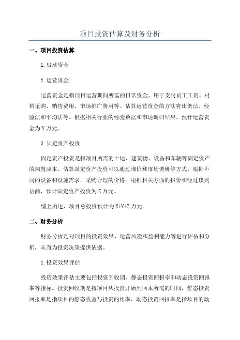 项目投资估算及财务分析