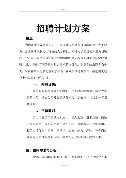 招聘计划方案