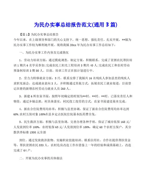 为民办实事总结报告范文(通用3篇)