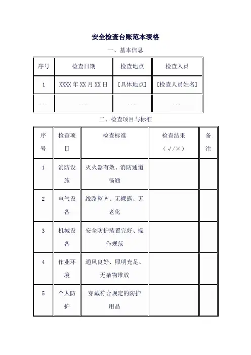 安全检查台账范本表格