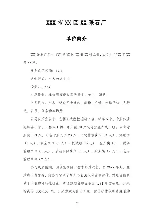采矿石厂简介(模板)