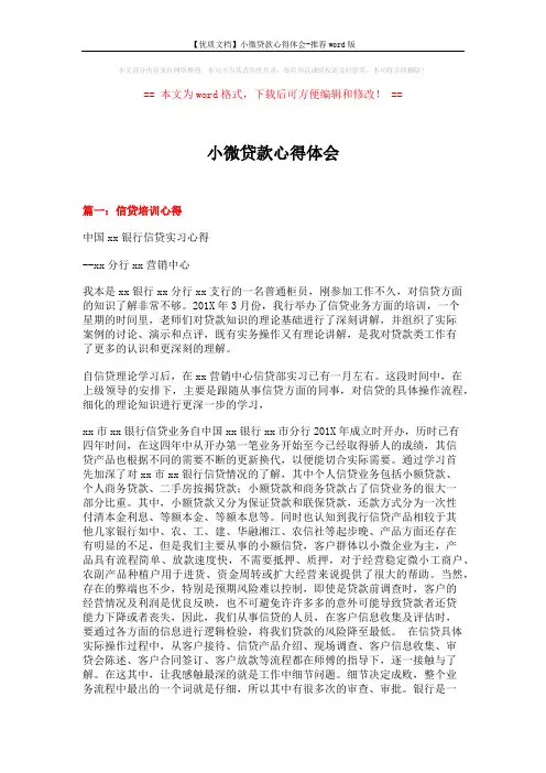 【优质文档】小微贷款心得体会-推荐word版 (7页)