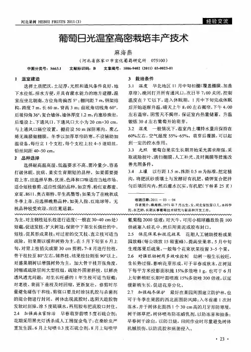 葡萄日光温室高密栽培丰产技术