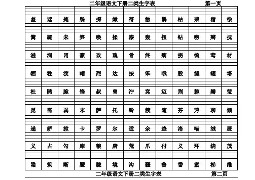二年级语文下册二类生字表