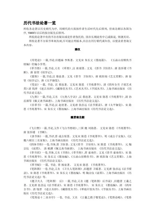 历代书法论著一览