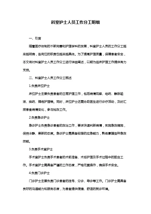 科室护士人员工作分工明细
