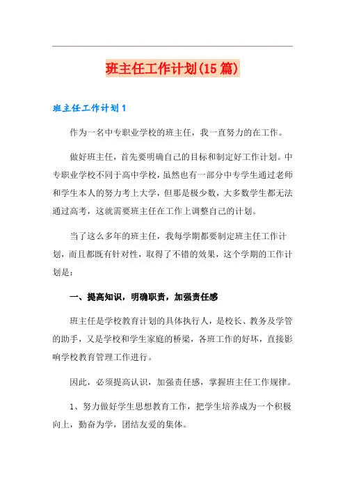 班主任工作计划(15篇)