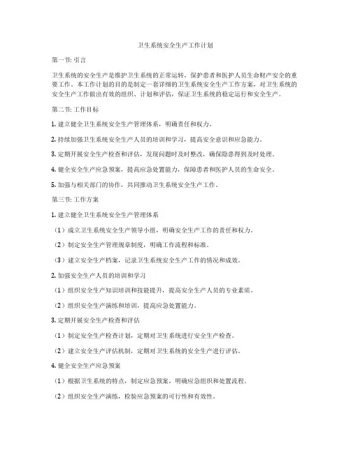 卫生系统安全生产工作计划