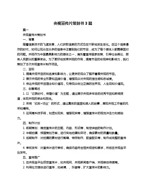央视宣传片策划书3篇