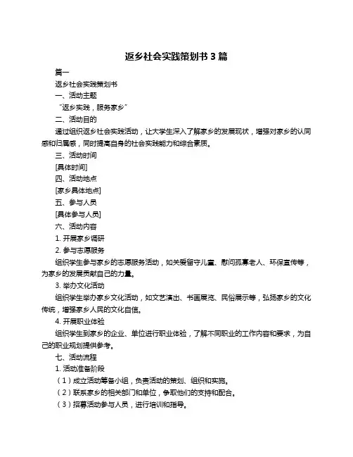 返乡社会实践策划书3篇